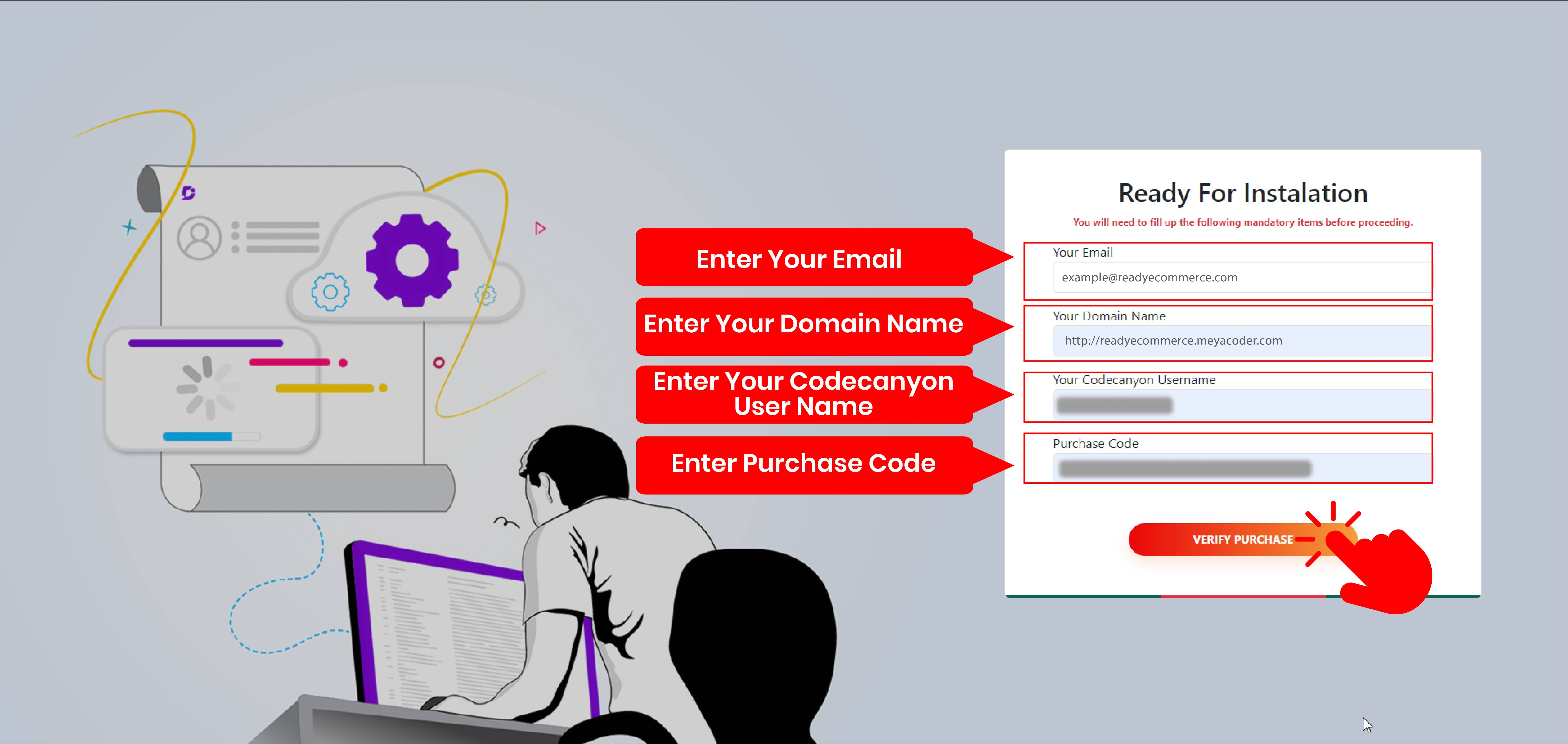 Ready eCommerce Bundle CodeCanyon purchase verification form