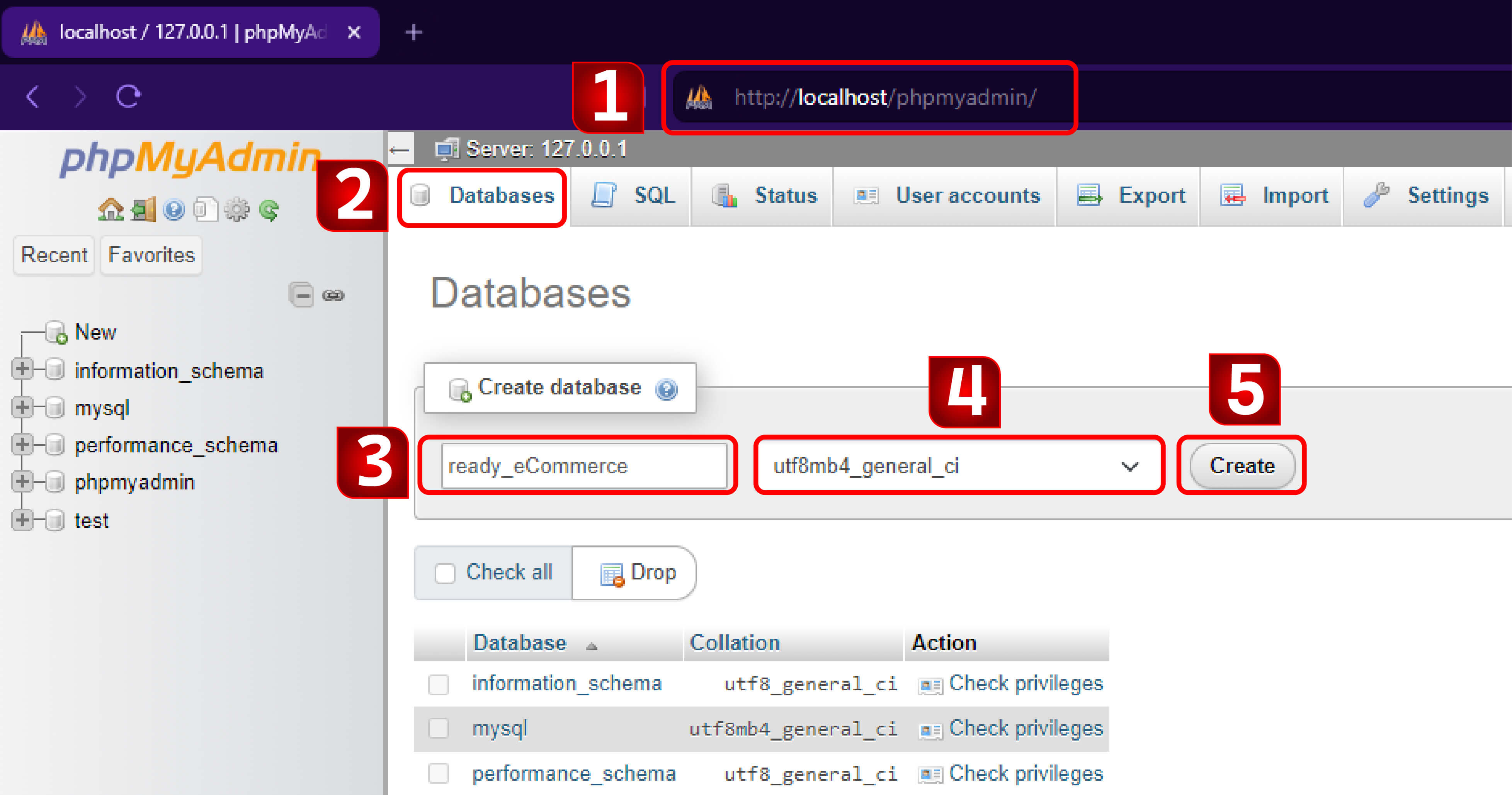 Create a database in phpMyAdmin